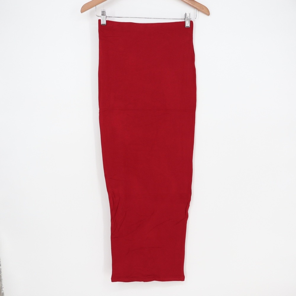 Naked Wardrobe Womens Red High Waisted Bodycon Maxi Skirt Medium - Picture 2 of 8